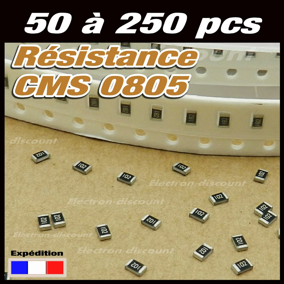 résistance CMS 0805: 100 120 150 180 220 270 330 390 470 560 680K 820 ohms