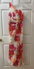 Adrianna Papell Women’s Floral One Shoulder Sleeveless Chiffon Gown Dress Size 4