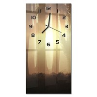 Glas-Wanduhr Wanduhr Im Hochformat Nebel Im Wald Schwarze Zeiger 30X60 Cm