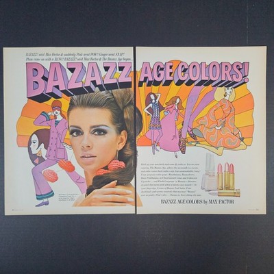 1966 Bazazz Age Colors Max Factor Vintage Print Ad Makeup Cosmetics Berry Frost