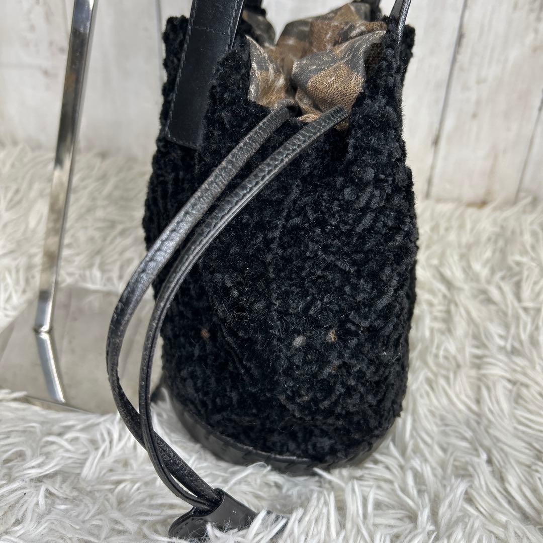 FENDI Drawstring Logo Pecans Shoulder Bag Tote Bag FF Black USED thumbnail 7