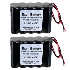2pc Exell 12V 1000mAh (10xAA) NiCd Battery Pack w/ Wire Leads