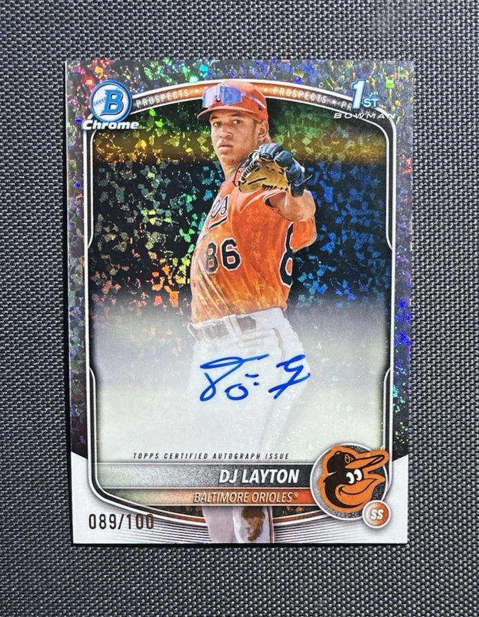 2025 Bowman Chrome DJ Layton 1st Auto Mini-Diamond /100 Orioles #CPA-DL