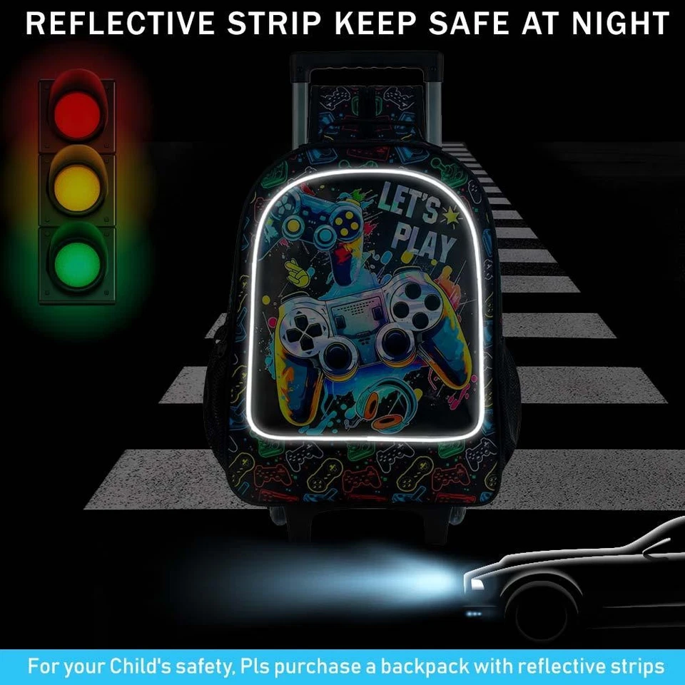 Juego de mochila con ruedas de 3 piezas para niños - Diseño de consola de juegos con bolsa de almuerzo Foto 4 de 4