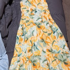 THINKPINK Floral Yellow Green White Sleeveless Midi Dress Size M