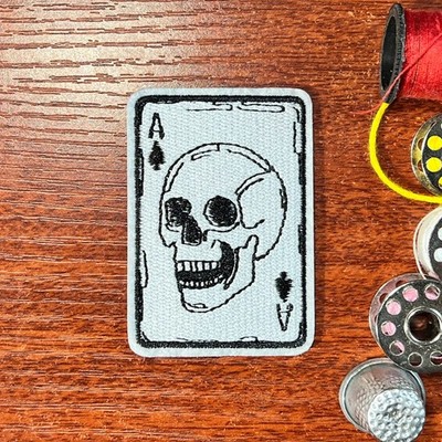 Death Card Patch Ace of Spades Skulls Playing Card Embroidered Iron On 2.5x1.75''