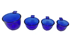 Cobalt Blue Glass 4-Piece Measuring Cup Set, 1/4, 1/3, 1/2, and 1-Cup