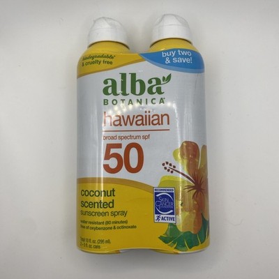 Alba Botanica Hawaiian Coconut Sunscreen Spray, SPF 50. 2 Pack Exp 01/2026