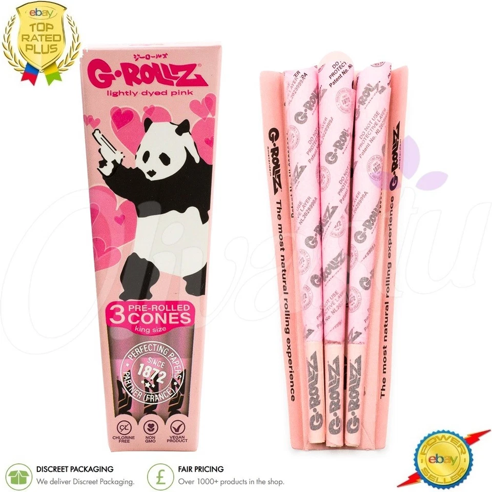 G-Rollz Pink Pre Rolled Cones - Panda Gunnin Deisgn - 3 Pack