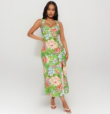 Fashion Nova Green Floral Midi Dress Sweetheart Neck Side Slit Garden Party XL