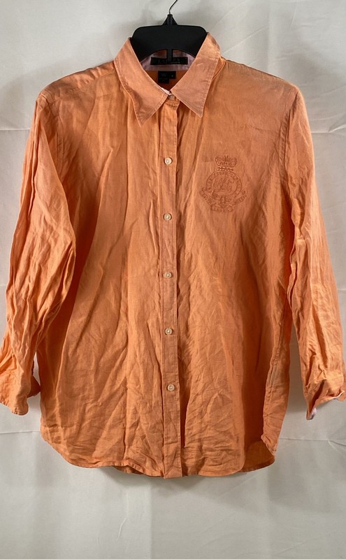 Lauren Ralph Lauren Women's Orange 100% Linen Long Sleeve Crest Shirt Size M