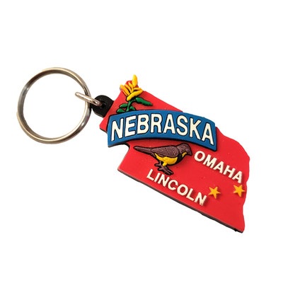 Vintage Souvenir Nebraska State Map Rubber Key Chain Red