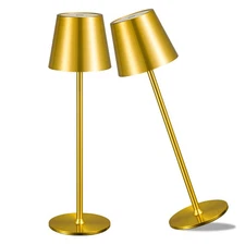 Zoeger 2-Pack Cordless Table Lamp, LED, 6000mAh Battery, 3 Color Dimming, Gold