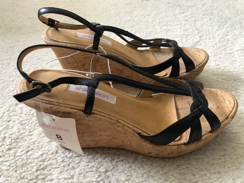 Xhilaration Taylor Women's Black Cork Wedge Platform Sandal Size 8