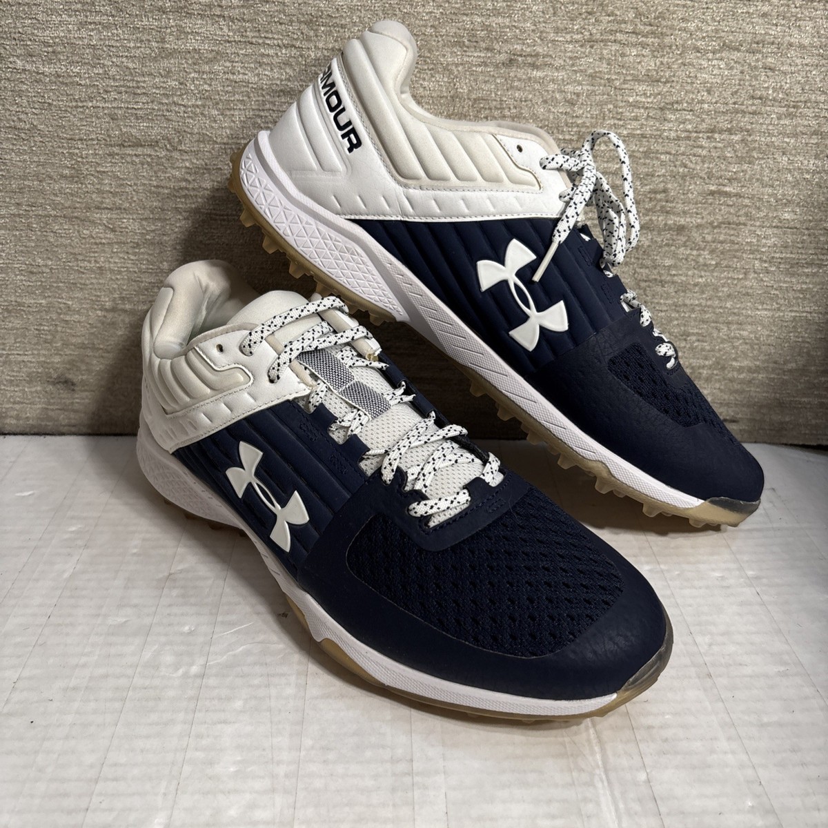 Under Armour Yard Low Metal Baseball Cleats White/Navy Men\'s 7.5 Baseball Seams Under Armour Yard MT | Stadium Custom Kicks main image 3