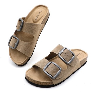 Lurnyet Women's Faux Suede Cork Buckle Cork Footbed Sandals