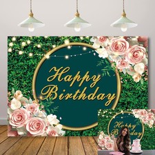 Happy Birthday Backdrop Green Leaves Flowers Lights Photography Background