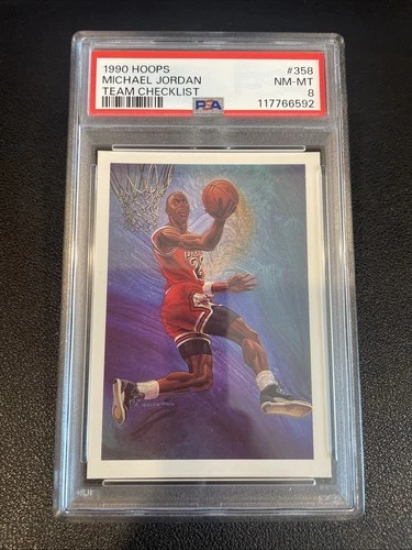 1990-91 NBA Hoops - Art Card Team Checklist Michael Jordan #358 PSA 8 NM-MT