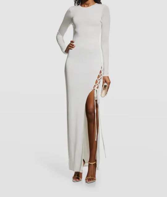 $448 Ronny Kobo Women White Lace-Up Long Sleeve Crewneck Bodycon Dress Size  M | eBay