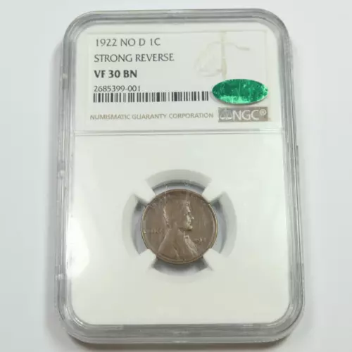 1922 NO D NGC CAC VF30 BN - Strong Reverse Lincoln Wheat Penny Cent Coin #48911A