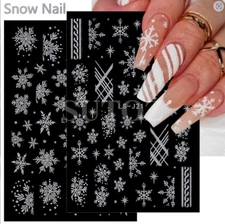 Christmas WHITE Glitter Snowflakes French Nail Art Stickers Decals Transfer NS44