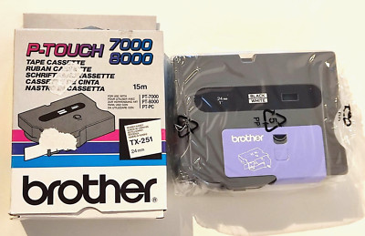 1x BROTHER TX-251 P-touch 24mm Farbband BLACK / WHITE PT-7000, 8000, PT-PC