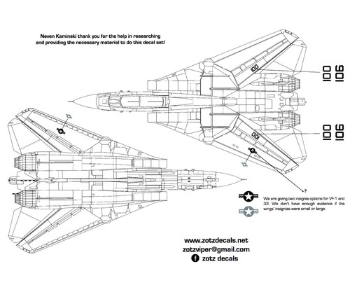 Zotz Decals 1/32 GRUMMAN F-14A TOMCAT VF-41 VF-1 and VF-33 - Picture 5 of 5
