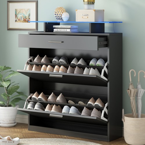 FUNIDEE LED Shoes Storage Cabinets Organizer w/ Flip Drawers Entryway Shoe Rack