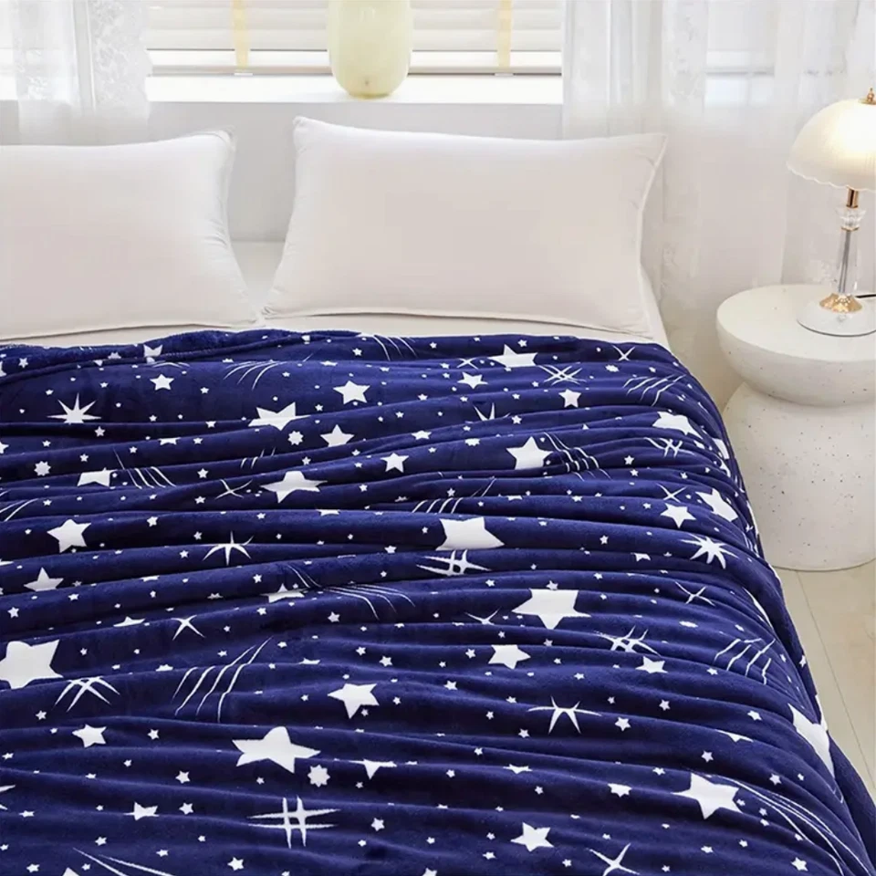 Manta de cama con patrón de espacio Meteor de 1 pieza, manta suave cálida  Foto 3 de 4