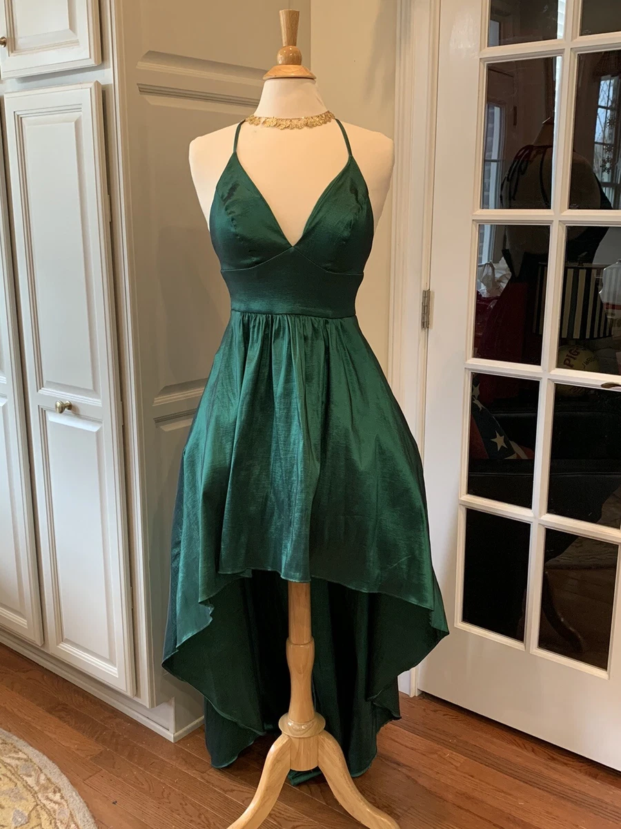 FREE SHIP Ladies Strap Hi Lo Formal Dress V Neck Dark Green 7 8 B