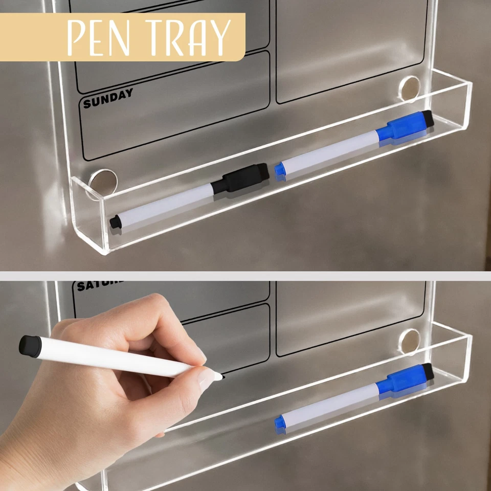 Acrylic Magnetic Fridge Planner with Pen Holder, Clear Weekly Meal Planner Board - Image 2 of 4
