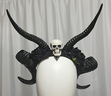 Black Headband with Antler/Horns Skull Roses Headpiece Goth Gothic Steampunk