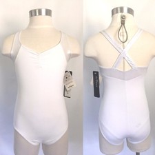 SO DANCA Girls Wide Cross Strap Leotard w/ Shimmer, White, RUNS SMALL, NWD