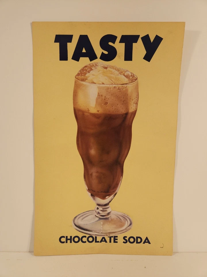 Póster de exhibición publicitario vintage de tienda de refrescos de helados c. 1940-1950 Foto 3 de 4