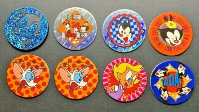 1995 Animaniacs POGS Lot - 1 Slammer & 7 POGS - Pinky, Yakko, Dot, Mindy & More!
