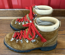 Vintage 70s 80s Brown Suede Leather Hiking Boots Vibram Sole Women Size 7.5 B