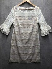Jessica Howard Dress Size 12 White Lace Ruffle 3/4 Sleeve Beige Lininig