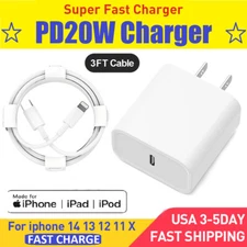 20W PD Wall Adapter Fast Power Charger USB-C +3FT Cable For iPhone 14 13 12 11 +