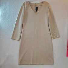 St. John Porcelain Shimmer Embellished Dress Champaign Gold Long Embellished 10