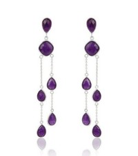 Amethyst Aventurine Gemstone Designer 925 Silver Chandelier Earrings Jewelry