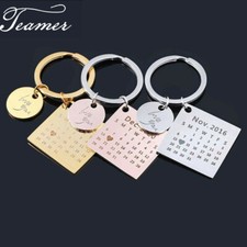 Personalized Custom Name Calendar Engraving Date Heart Stainless Steel Key chain