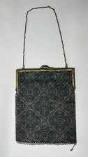 ANTIQUE Art Deco Black Flower Beaded Purse Made in Germany 1920s Kiss Lock