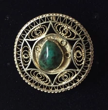 VTG Israel Yemenite Sterling Silver Eilat Stone Filigree Brooch Pendant