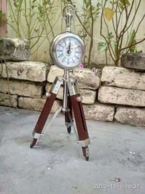 Horloge nautique 16" pouces (hauteur) table en bois support réglable argent b... - Photo 1/4