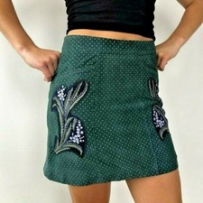 GONNA CORTA ZARA VERDE BOTTIGLIA STAMPATA PELLE SCAMOSCIATA LINEA A TAGLIA L