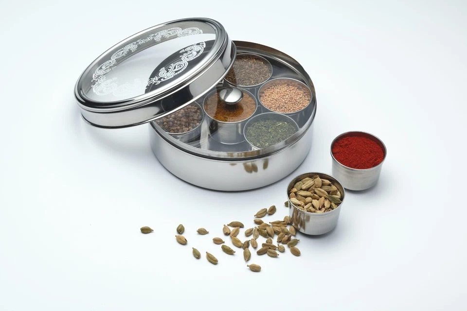 Kitchen World of Flavours Masala Dabba Spice Box Set de Rangement avec 7 Cont... - Photo 2/4