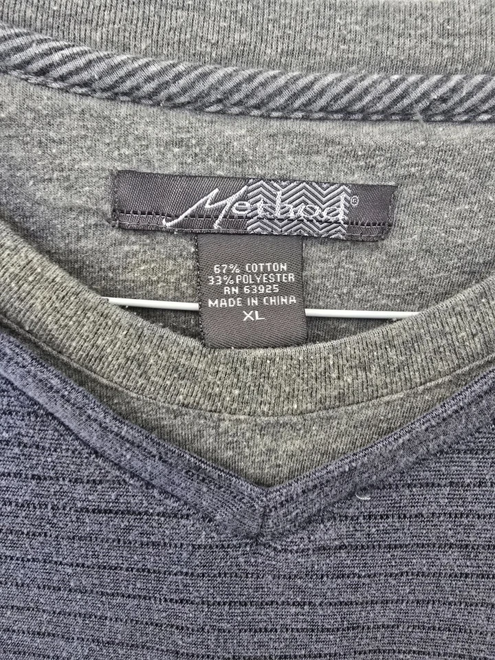 Camisa masculina manga longa Method XL listrada cinza gola V - Imagem 2 de 3