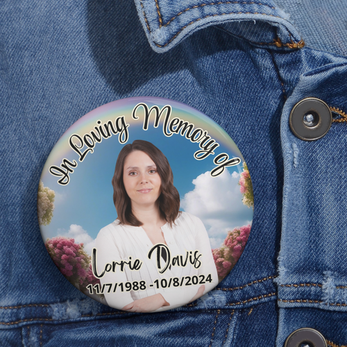 Large 3" Personalized Memorial Pinback Button Tribute, In Memory, Rest In Peace, - Picture 3 of 4