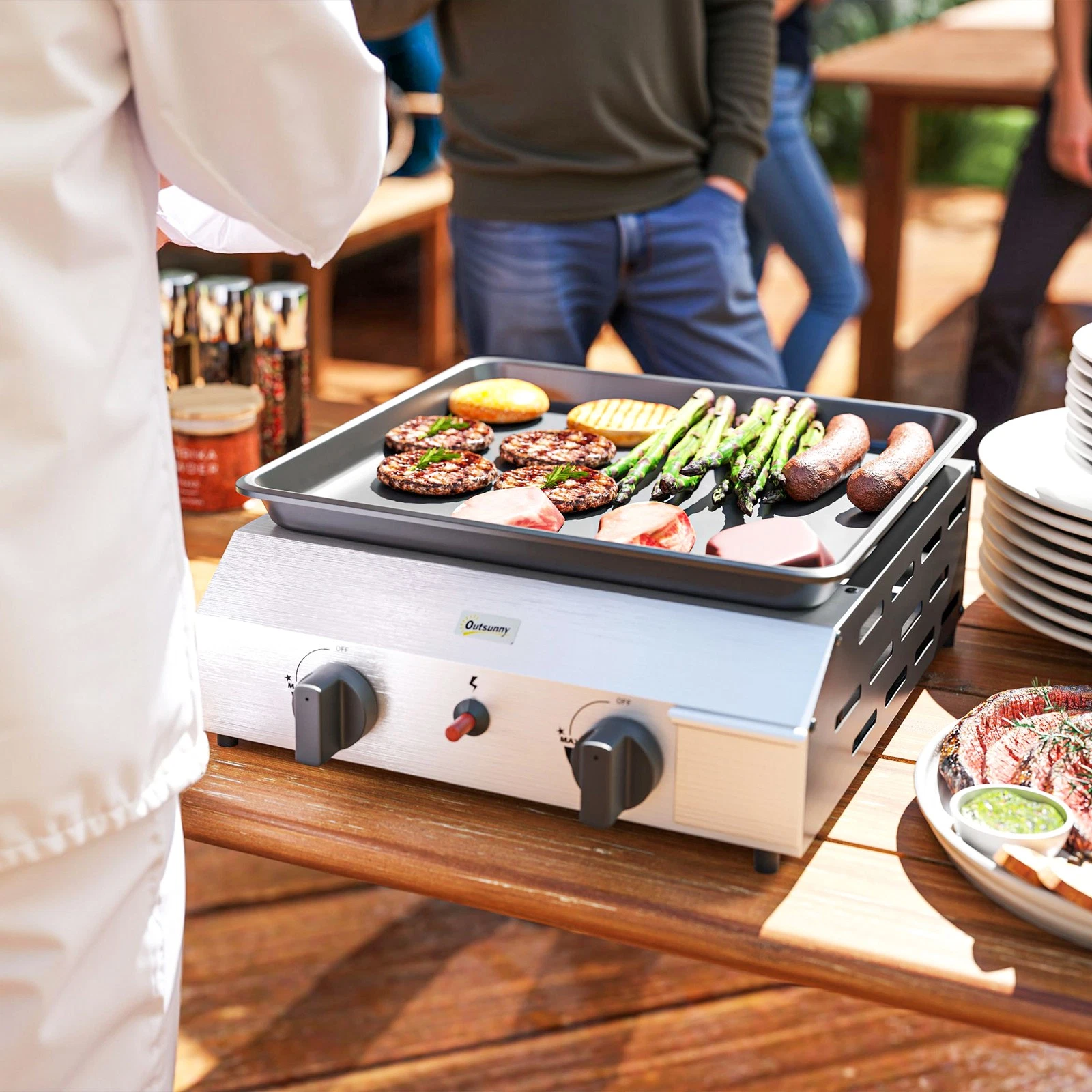 Gas Plancha Barbecue Grill with 2 Stainless Steel Burners, Silver Tone
Opens in a new window or tab
