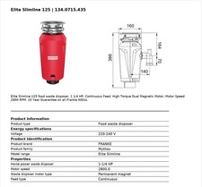 Franke Food Waste Disposal Unit 'Elite Slimline 125' 1.25HP Brand new RRP £619